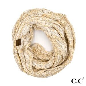 NWOT! C.C® Cable Knit Infinity Winter Warm Scarf With Metallic Silver Thread